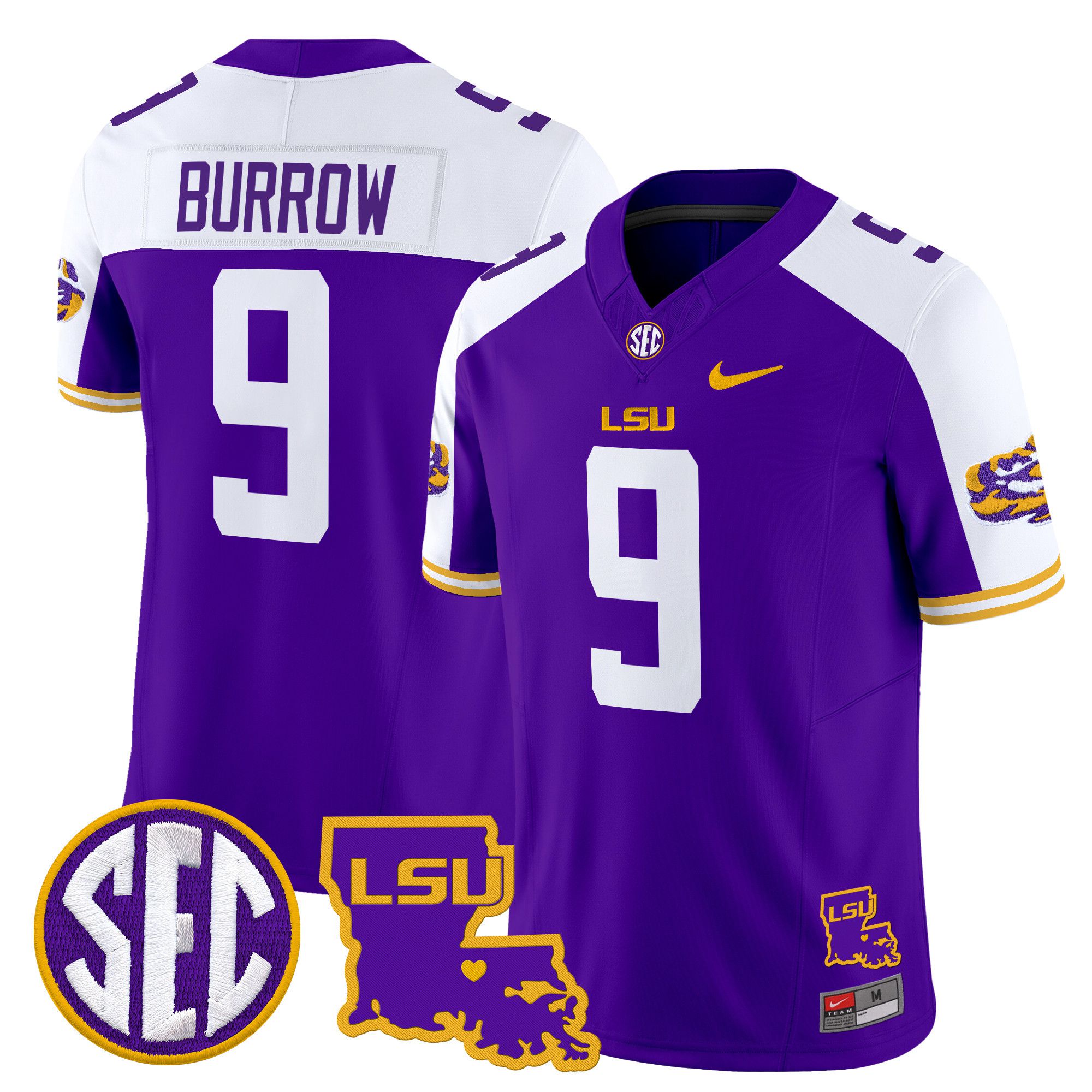 Men LSU Tigers #9 Burrow Purple 2024 Nike Louisiana Patch Vapor Limited NCAA Jersey